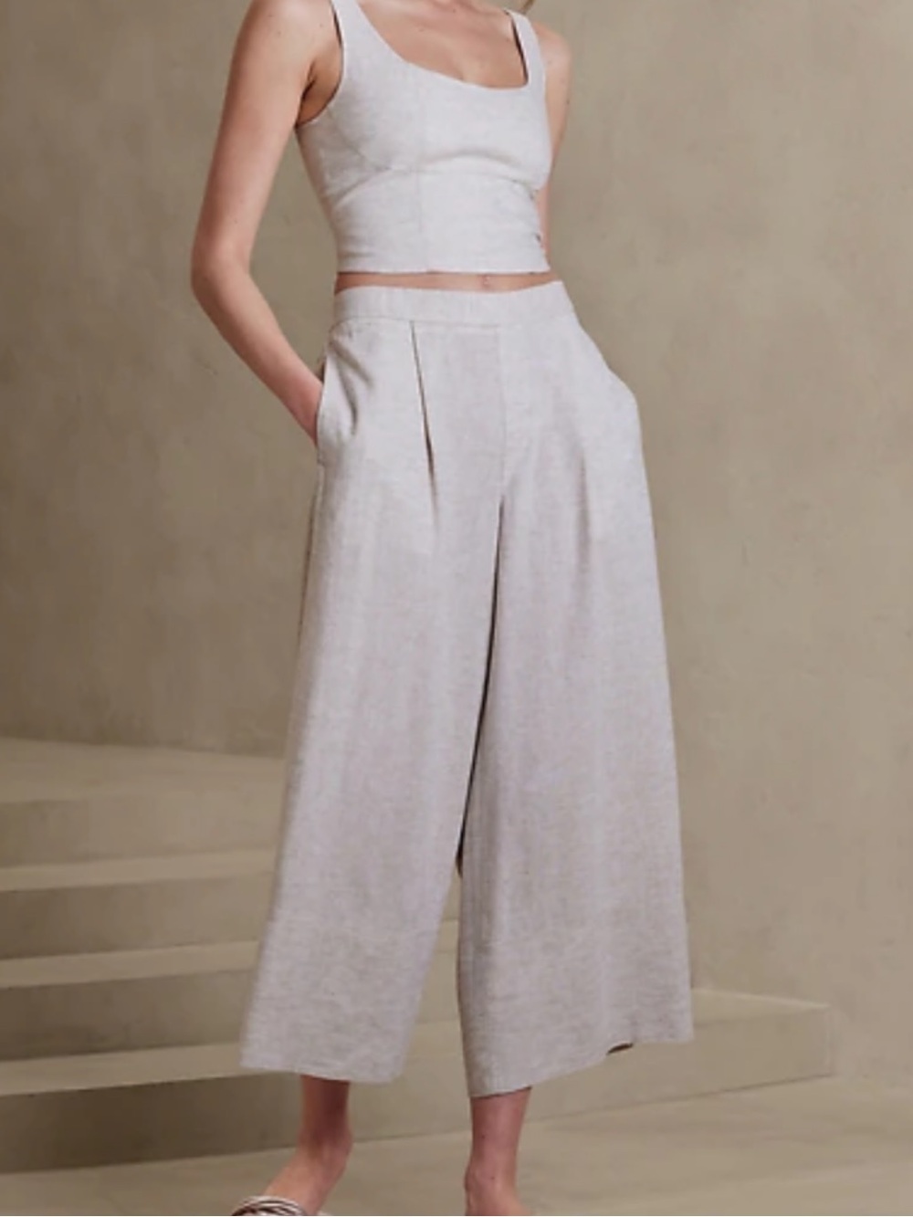 Banana Republic Linen-Blend Easy Wide-Leg Crop Pant in Flax